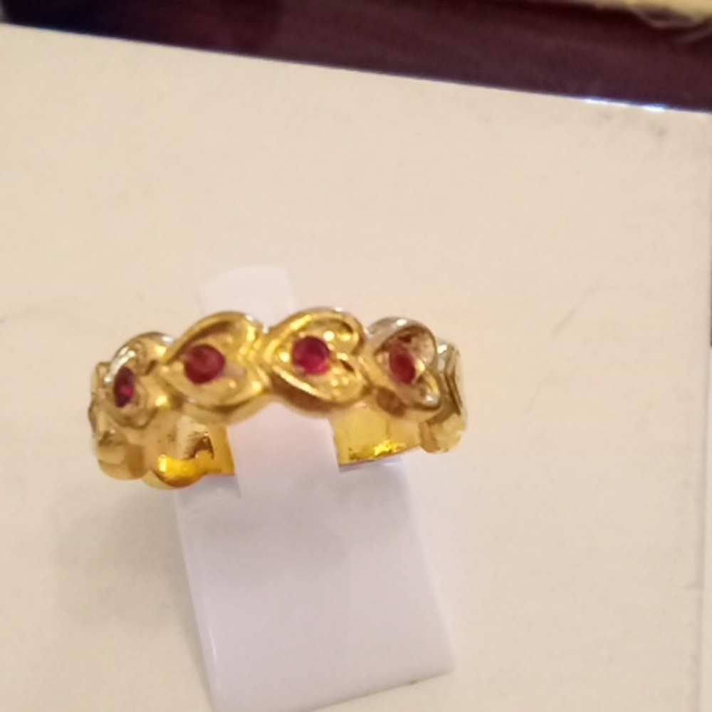 Gold Plated Ring /Hearts with little Rubi Stones